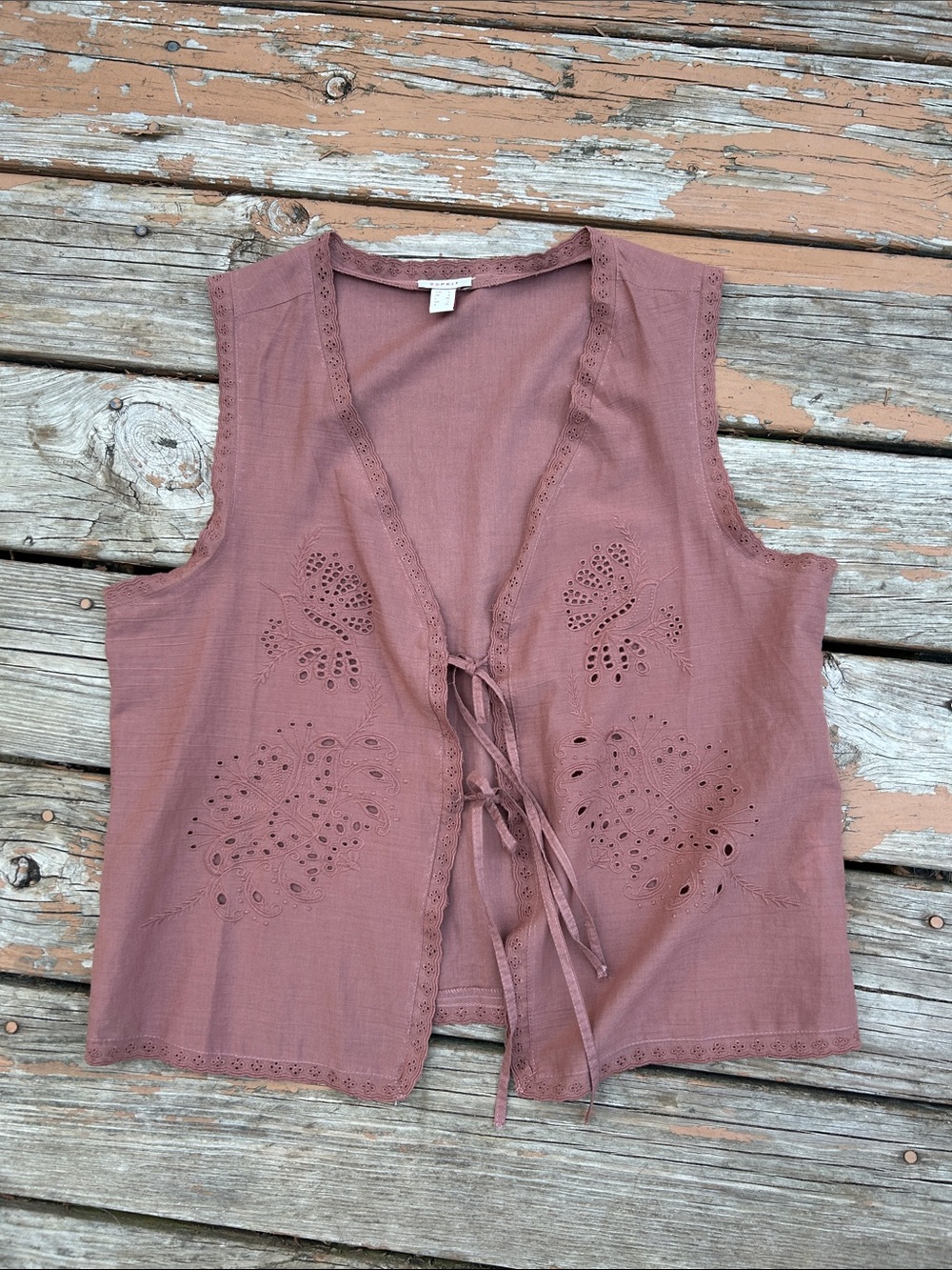 Esprit Dusty Rose Eyelet Tie-Front Sleeveless Tunic